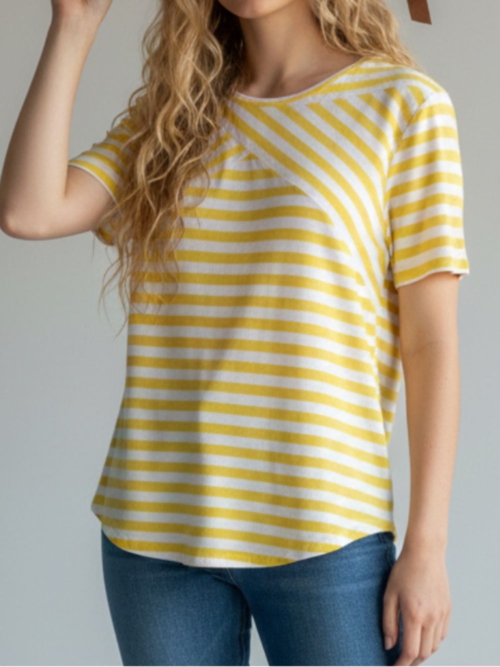 Talbots Yellow and White Striped Short Sleeve Top
